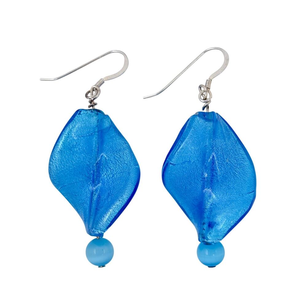 Vintage Sterling Silver 925 Blue Glass Dangle Earrings